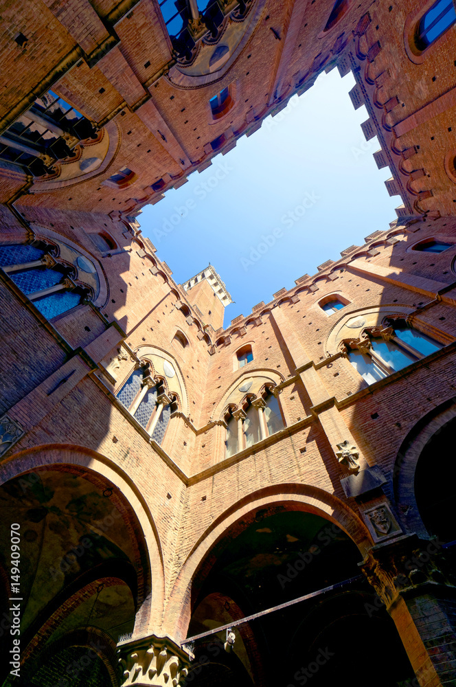 Inner yard of  Palazzo Pubblico, Siena, Tuscany, Italy