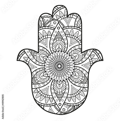 Vector illustration of a fatima hand mandala for coloring book,mano di fatima mandala vettoriale da colorare