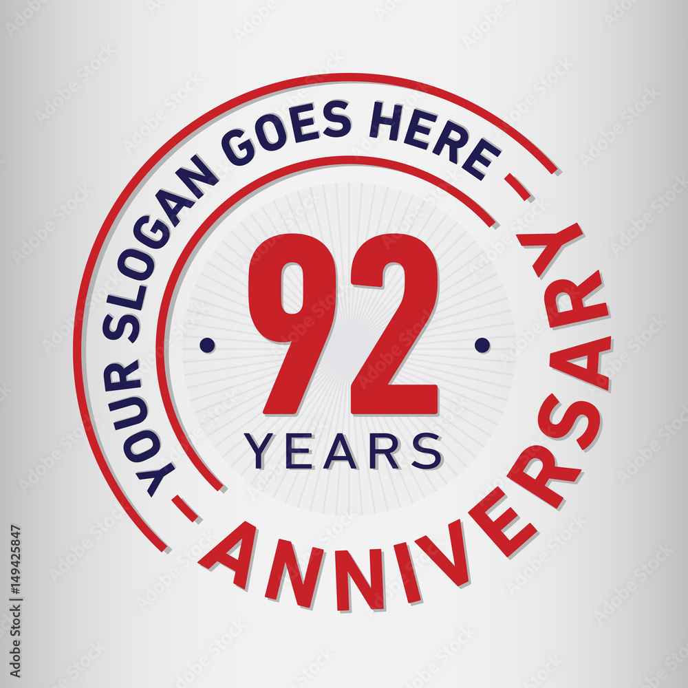 92 years anniversary logo template. Vector and illustration.