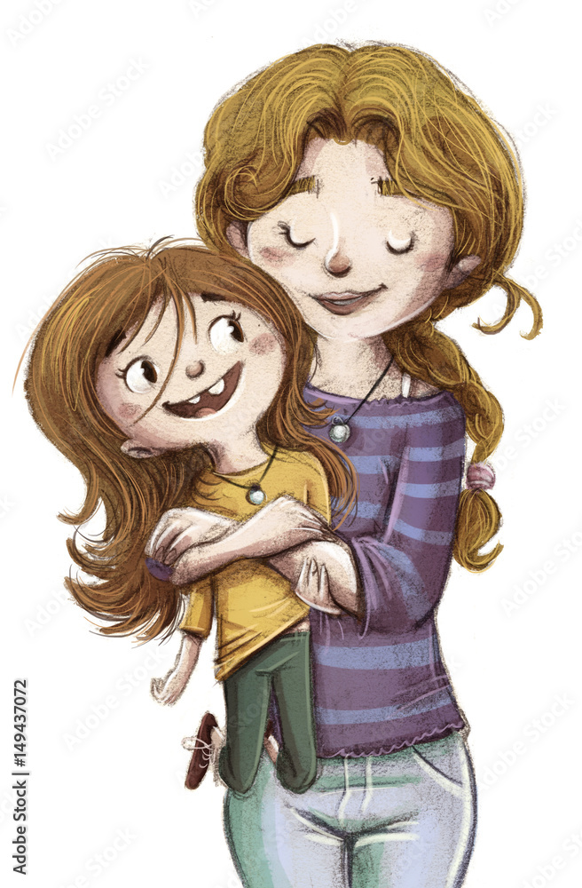 niña y su madre abrazadas Stock Illustration | Adobe Stock