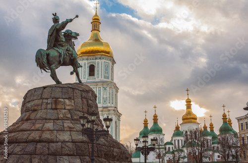 Bohdan Khmelnytsky Monument, Saint Sophia Cathedral, view from Sophia square. Kiev, Ukraine photo