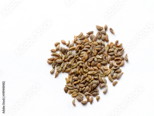 Parsley seed on white isolated background
