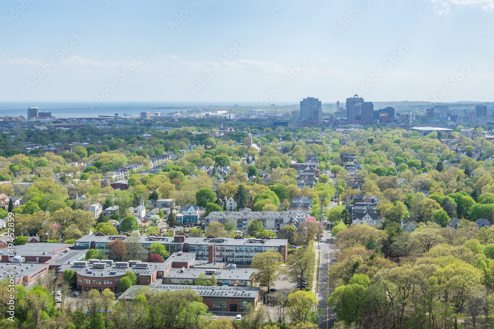 Aerial Skyline of New Haven Connecticut from East Rock in Summer