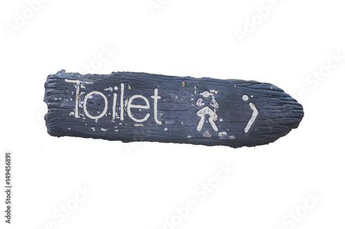 "Toilet"Old Wood Label Easel in white isolate background.