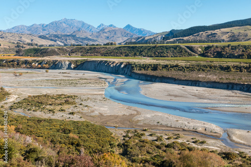 meandering river in Awatere valley in New Zealand photo