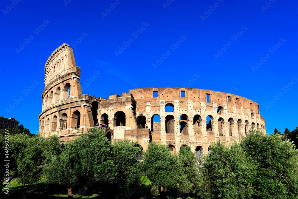 A blue sky day at the Colosseum in Rome