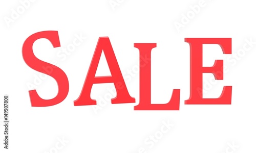 3D red text sale. 3D red render sale isolated on white background.