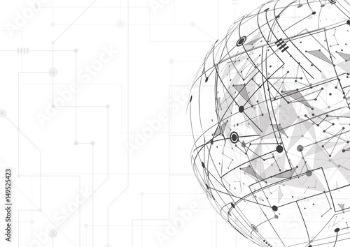 Vector technology concept. Connected Lines and dots. World map point, line, composition.