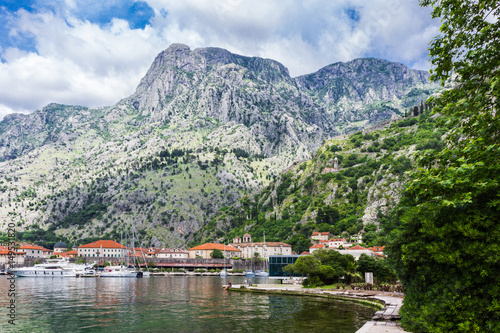 Port in Kotor on the background of the mountain © vshq