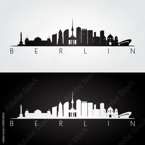 Berlin skyline and landmarks silhouette, black and white design.