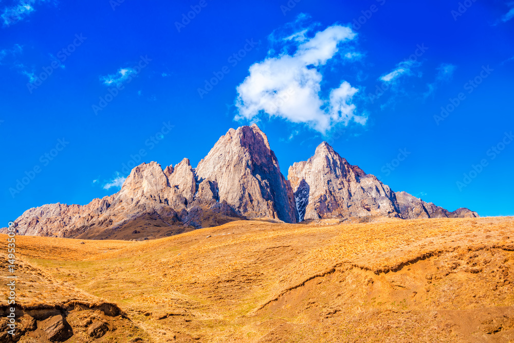 beautiful landscape of desert with peak mountains Russia, Republic Ingushetia