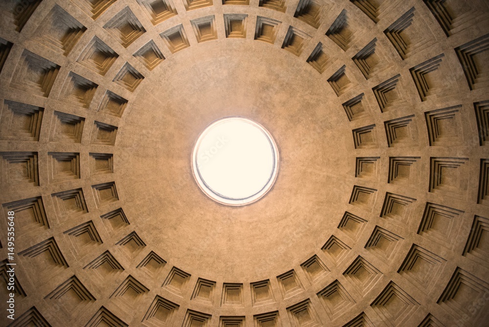 Centered view of the Pantheon dome hole /oculus/, Rome, Italy.