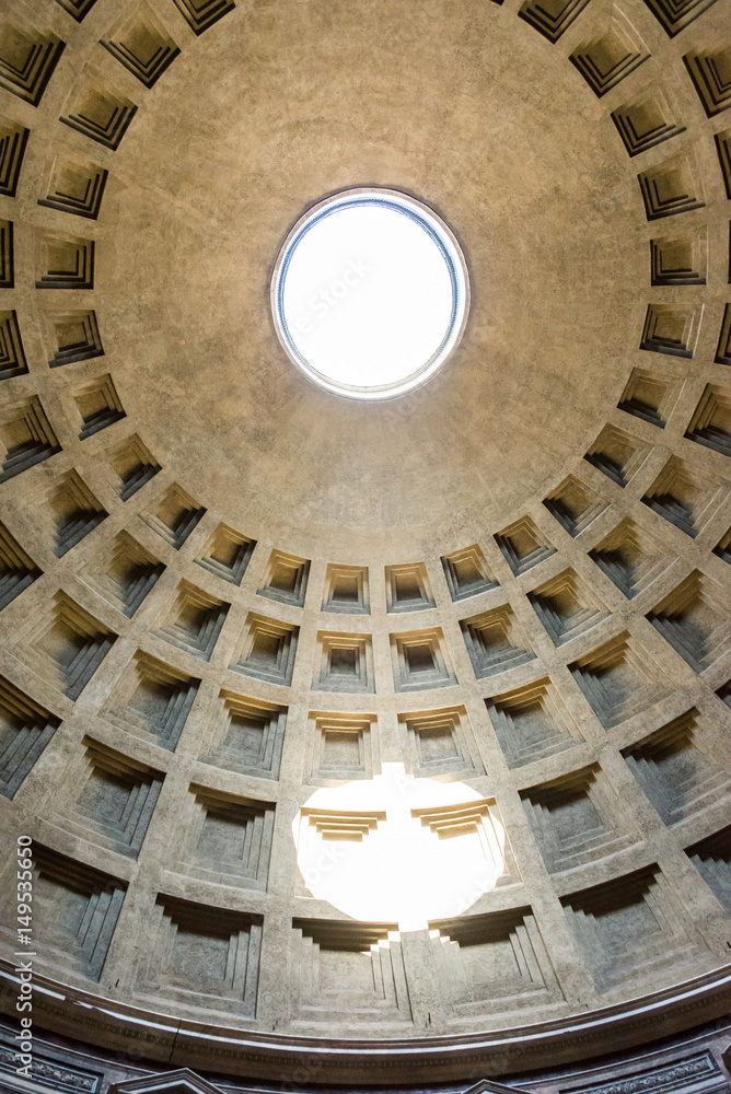 Upward view of the Pantheon dome hole /oculus/, Rome, Italy.