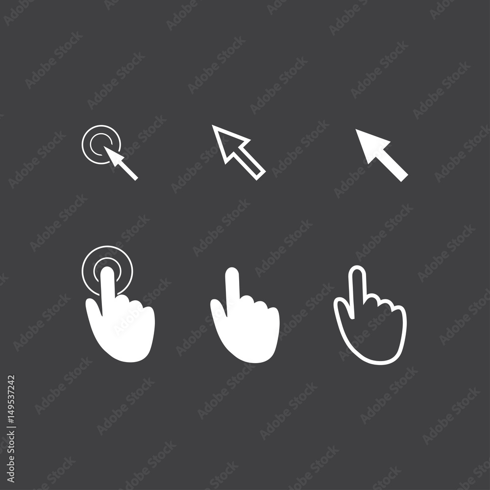 Obraz premium Cursor pointer icons. Click press and touch actions. Flat style.