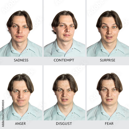 Chart of six universal human microexpressions with names photo