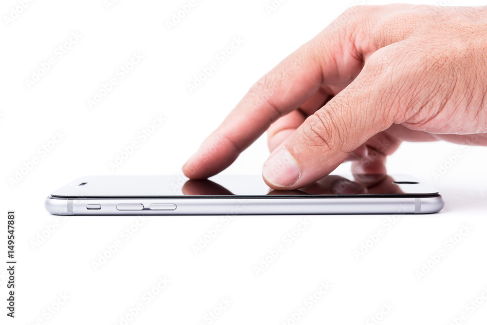 Smart mobile phone finger touch on touchscreen Smart mobile phone finger touch on touchscreen