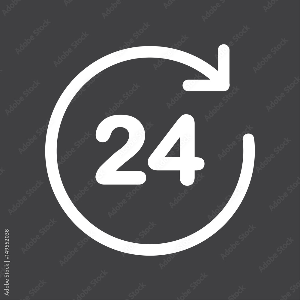 Open around the clock hours a day icon. Open around the clock hours a day icon.