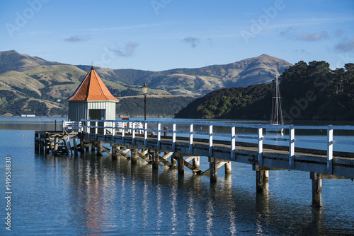 The landmark of Akaroa, Daly's Wharf at sunset.