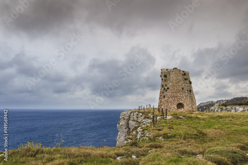 Salento coastline: Minervino watchtower. This medieval ruin is located in The Otranto Santa Maria di Leuca Coast and Tricase Woods Regional Nature Park.Italy (Apulia).