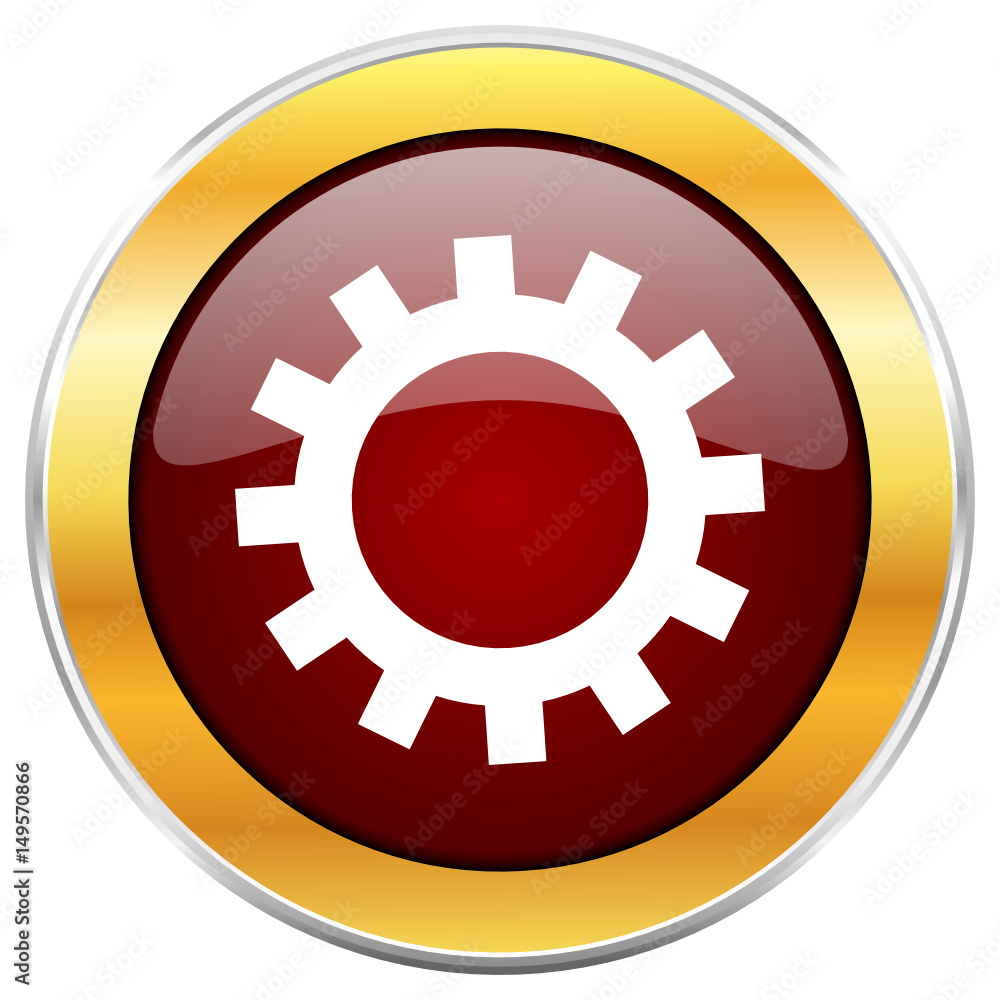 Gear red vector icon with golden border isolated on white background. Gear red vector icon with golden border isolated on white background.