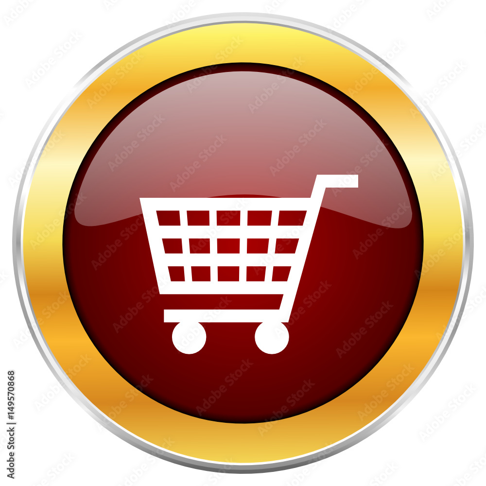 Shopping cart red vector icon with golden border isolated on white background. Shopping cart red vector icon with golden border isolated on white background.