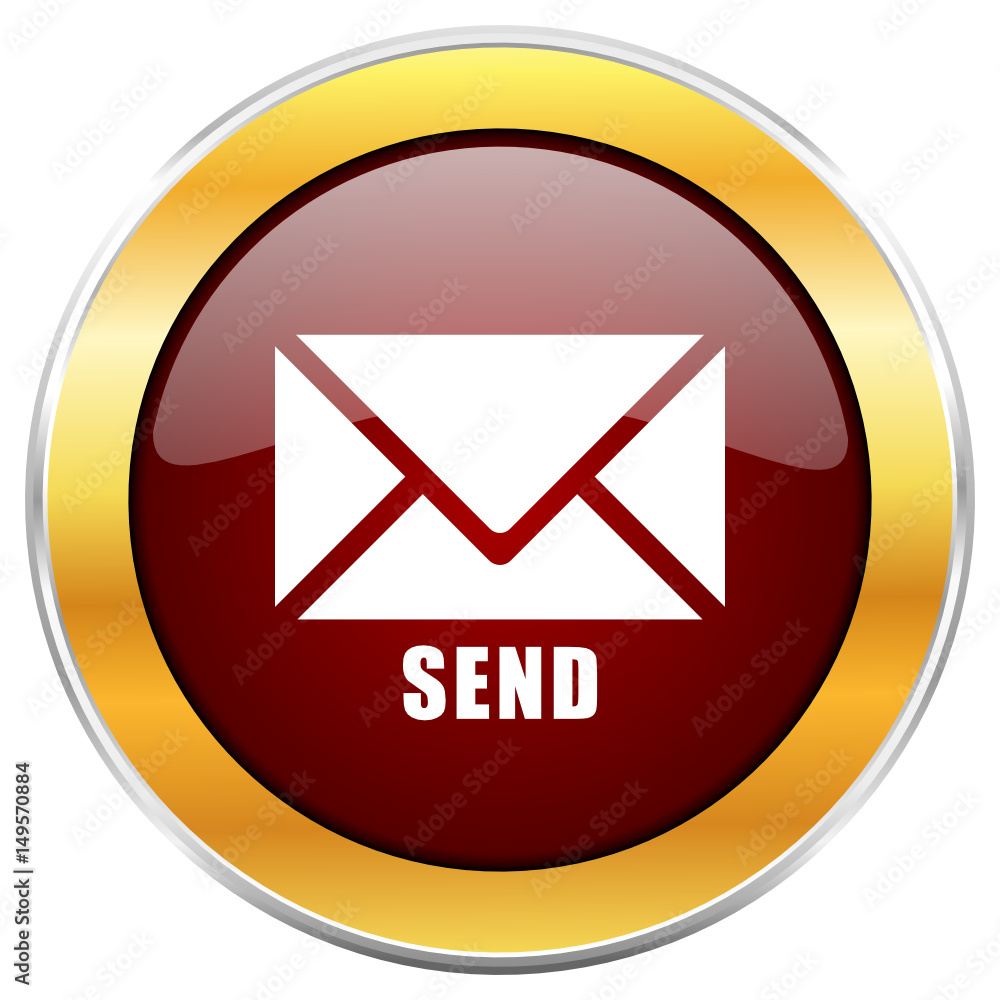 Send red vector icon with golden border isolated on white background. Send red vector icon with golden border isolated on white background.