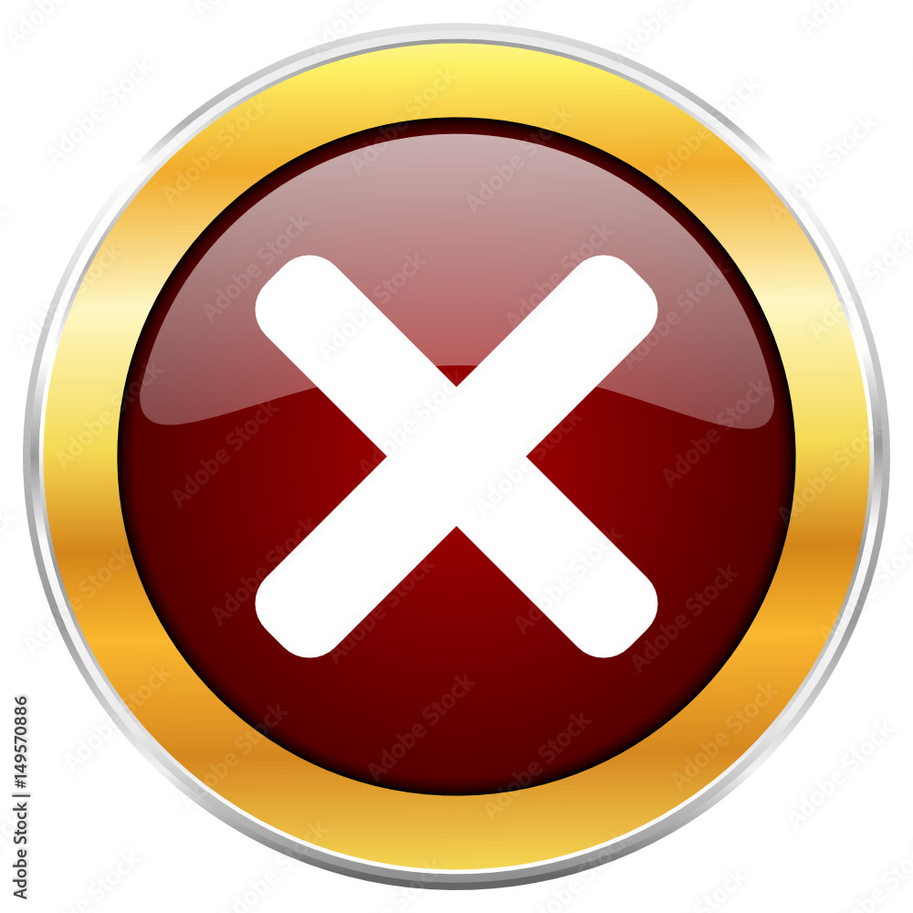 Cancel red vector icon with golden border isolated on white background. Cancel red vector icon with golden border isolated on white background.