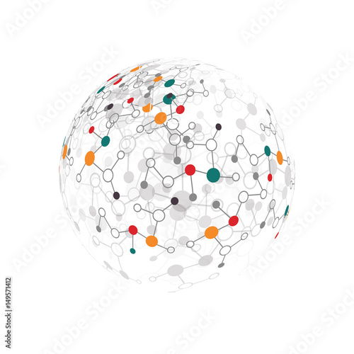 Sphere with Connected Lines and Dots. Global Digital Connections. Globe Grid. Wireframe Illustration. 3D Technology Style. Networks.