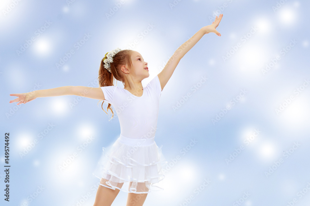 Girl gymnast waving his hands. Girl gymnast waving his hands.