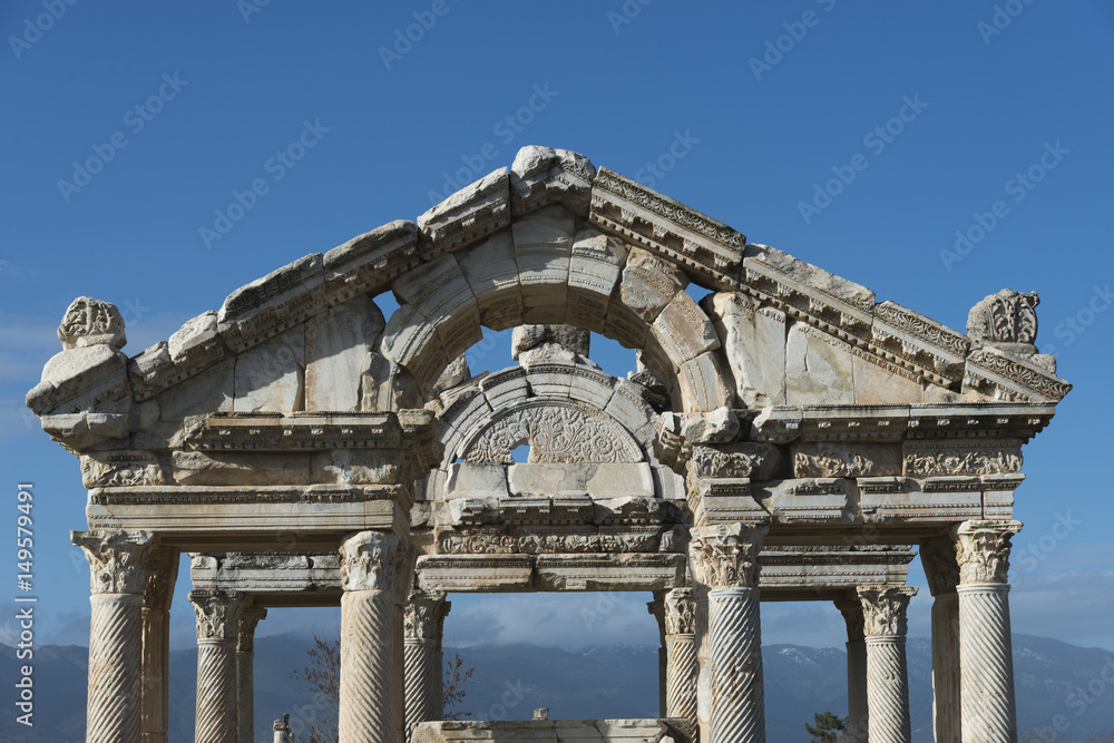 Afrodisias ancient city ruis in Aydin city of Turkey.A view from its Tetrapylon Afrodisias ancient city ruis in Aydin city of Turkey.A view from its Tetrapylon
