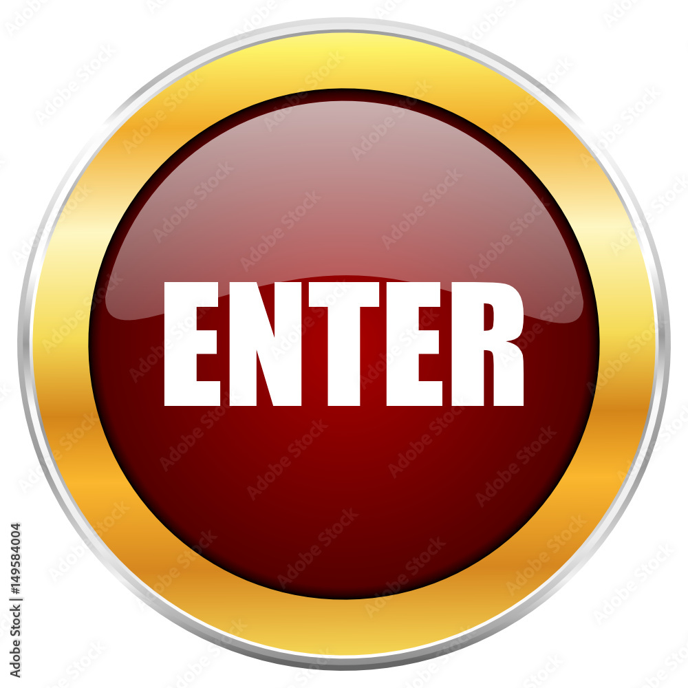 Enter red vector icon with golden border isolated on white background. Enter red vector icon with golden border isolated on white background.