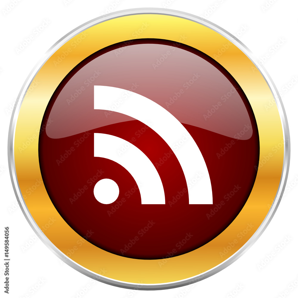 Rss red vector icon with golden border isolated on white background. Rss red vector icon with golden border isolated on white background.