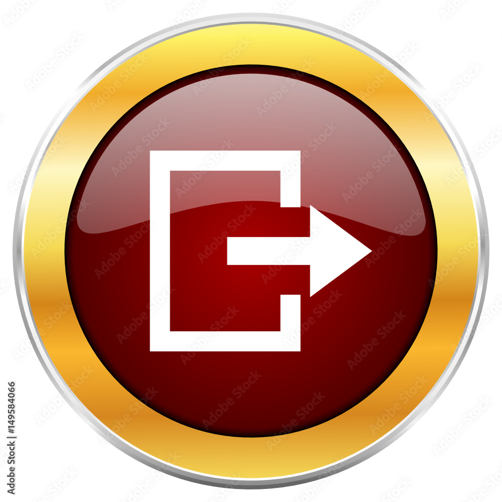 Exit red vector icon with golden border isolated on white background. Exit red vector icon with golden border isolated on white background.