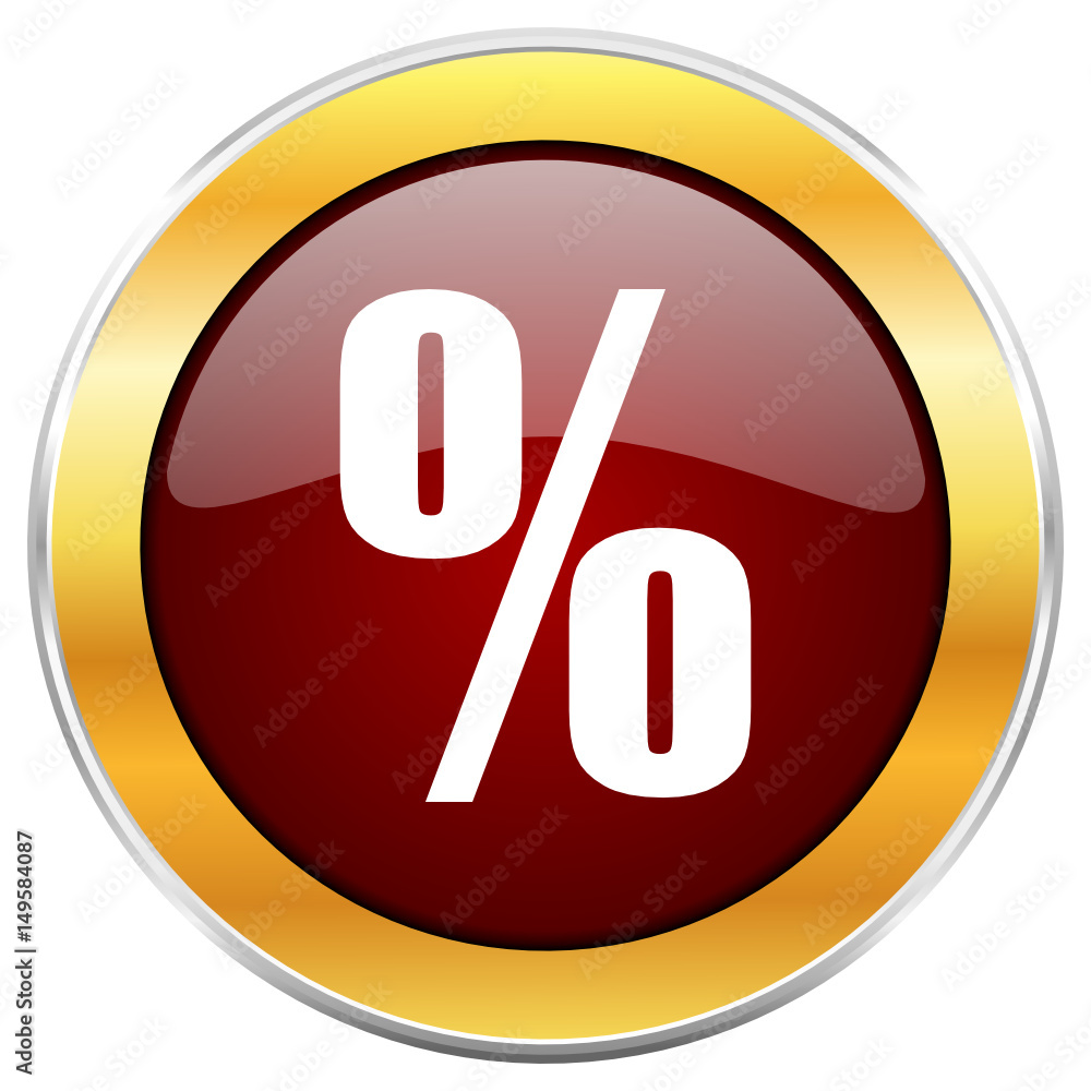 Percent red vector icon with golden border isolated on white background. Percent red vector icon with golden border isolated on white background.