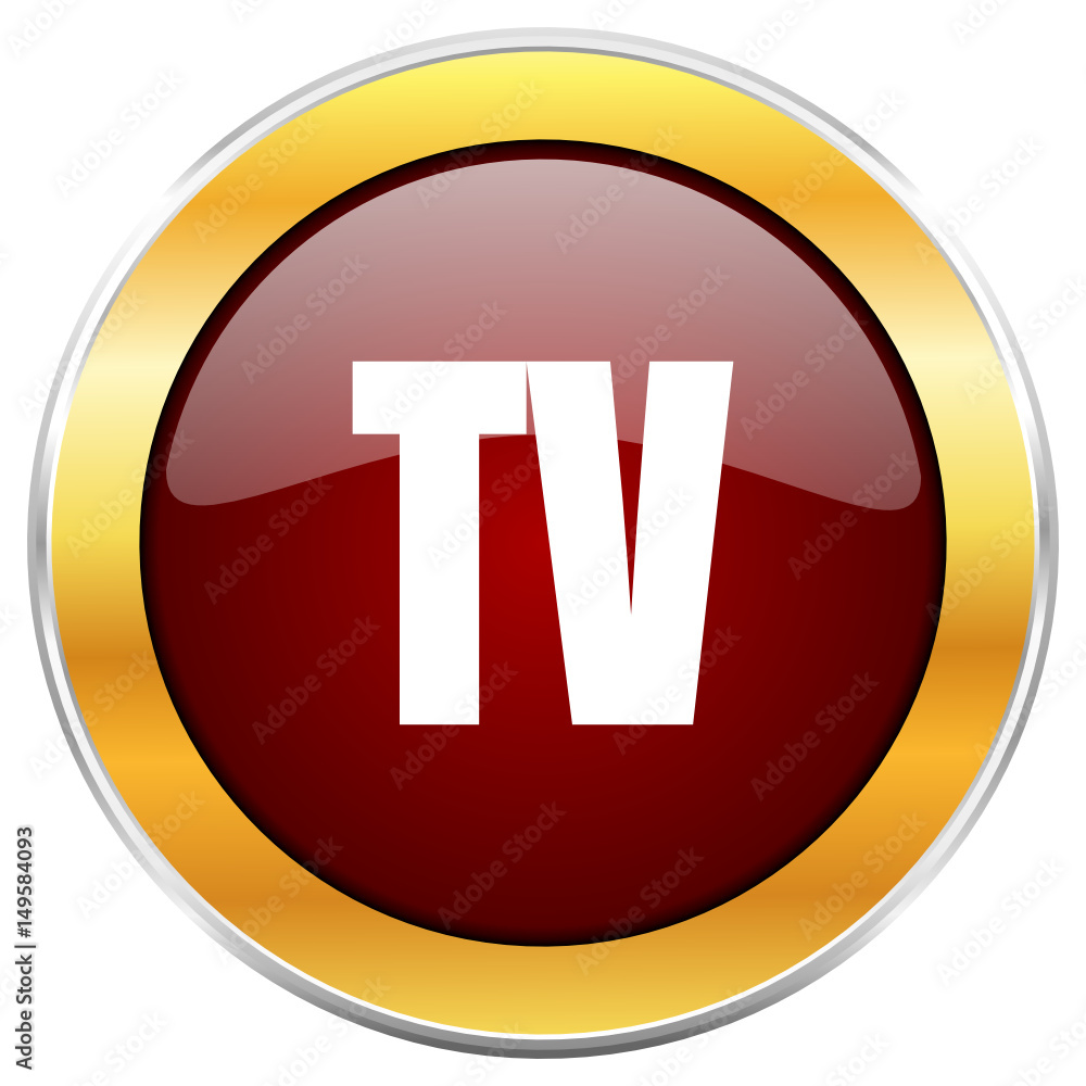 Tv red vector icon with golden border isolated on white background. Tv red vector icon with golden border isolated on white background.