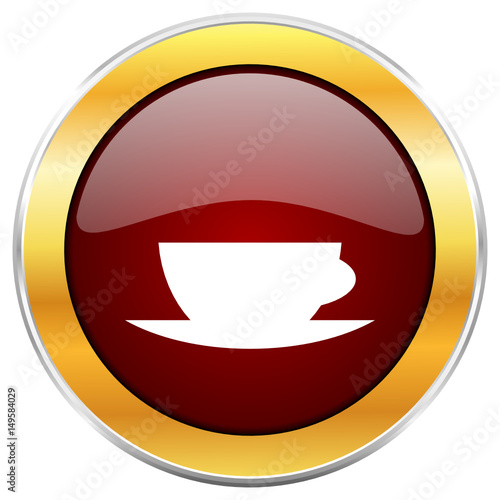 Espresso red vector icon with golden border isolated on white background.