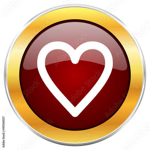 Heart red vector icon with golden border isolated on white background.