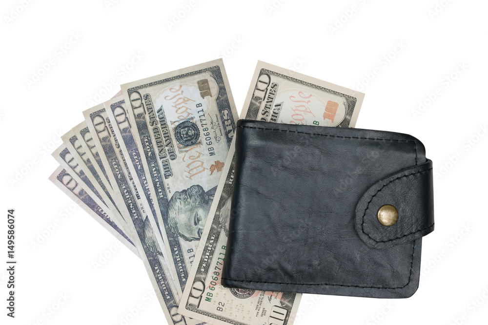 Money in wallet isolated on white background Money in wallet isolated on white background