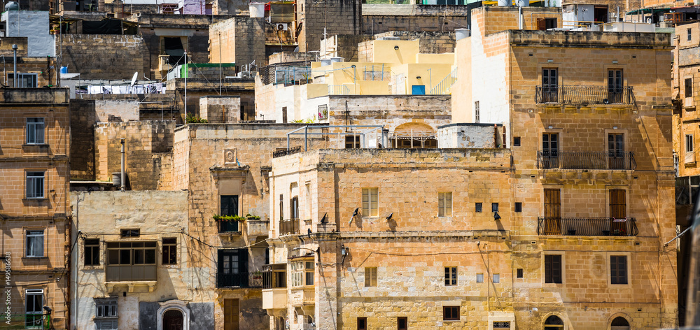beautiful view on houses and roofs of Valletta in Malta from high