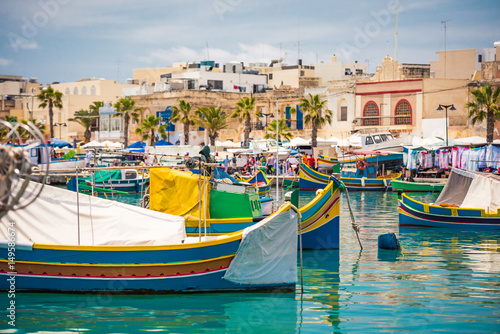 colorful fishing boat in the bay near Marsaxlokk in Malta