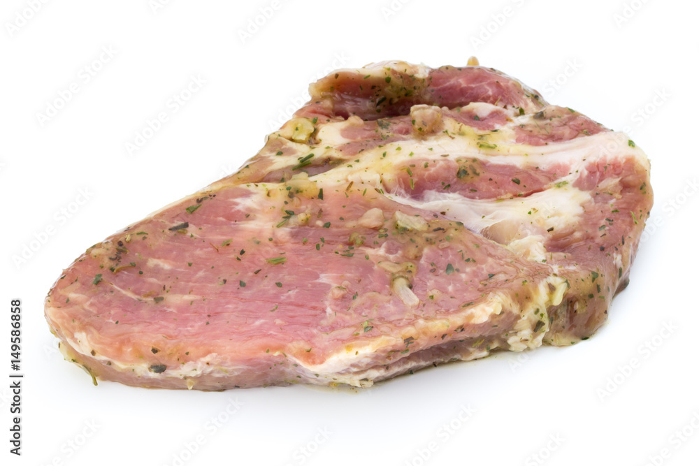 Pork chop, marinated. Isolated on the white background. Pork chop, marinated. Isolated on the white background.