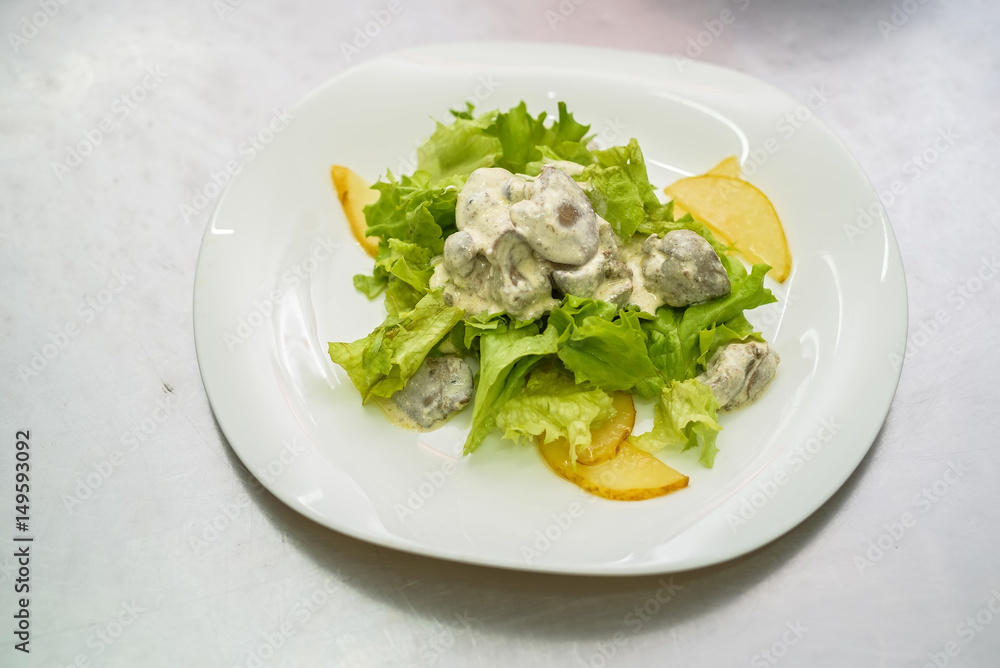 Vegetable salad with liver in cream Vegetable salad with liver in cream