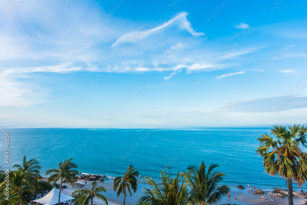 Beautiful sea and beach on blue sky