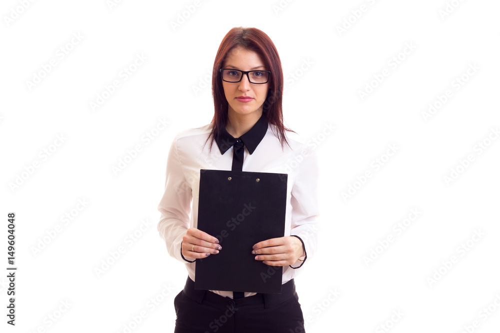 Young businesswoman holding folder Young businesswoman holding folder