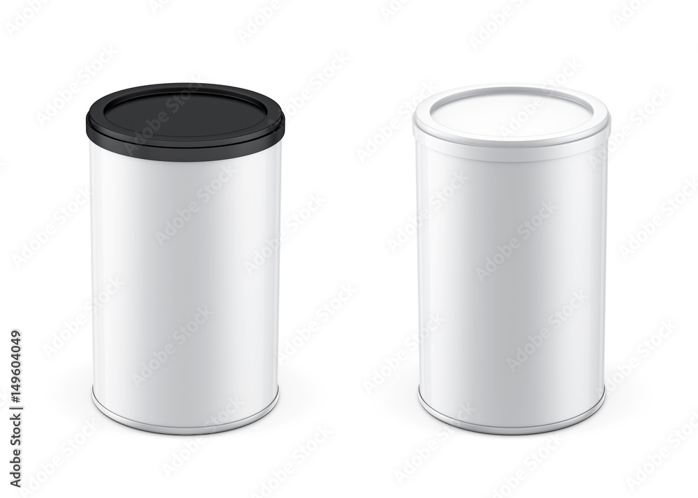 Two metal Tin can packaging Mockup with plastic cover, 3d rendering Two metal Tin can packaging Mockup with plastic cover, 3d rendering