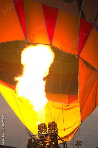 Balloon view of the flame inside of a hot air balloon being inflated
