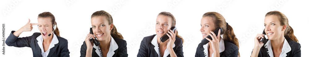 Call center assistant responding to calls Call center assistant responding to calls