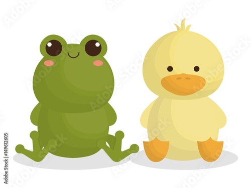cute frog and duck animals icon over white background. colorful design. vector illustration