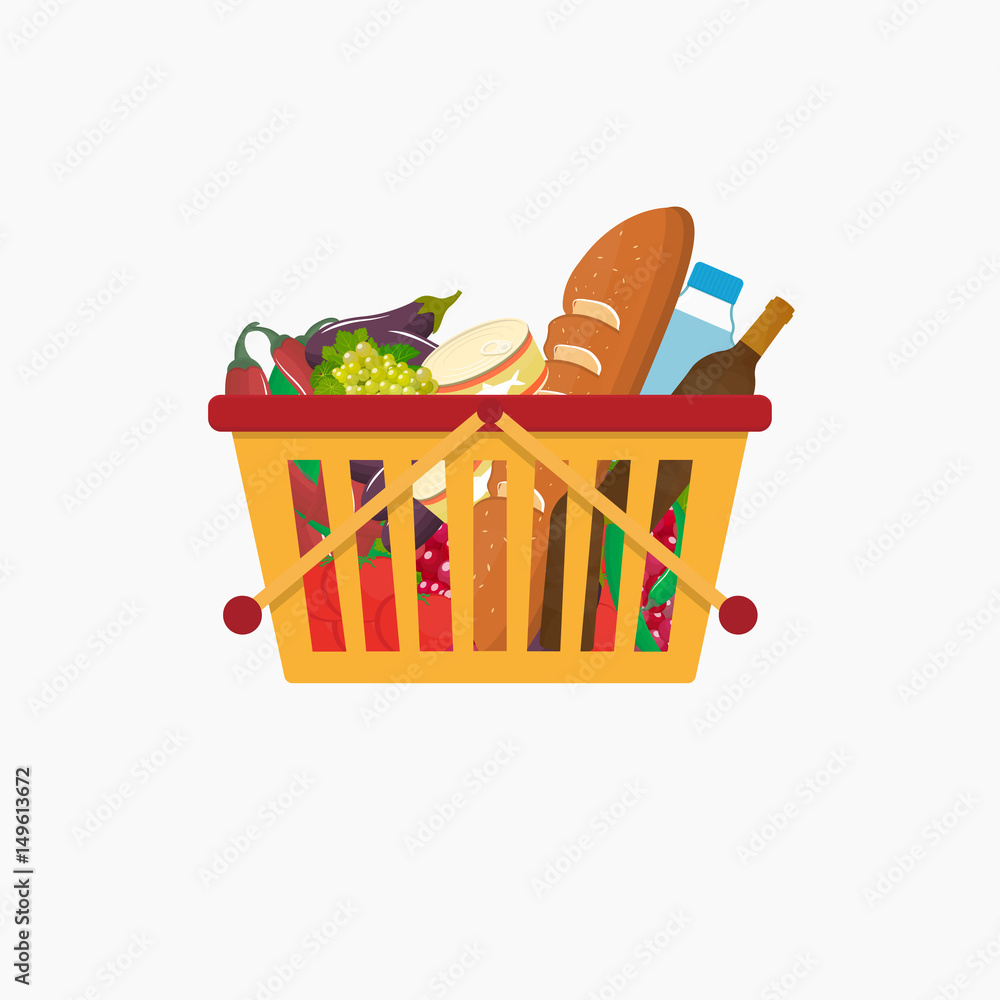 Food basket flat vector Stock Vector | Adobe Stock