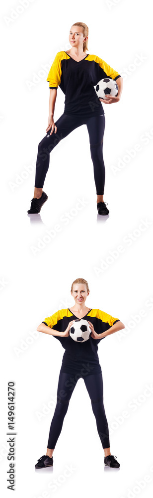Woman football player on white Woman football player on white